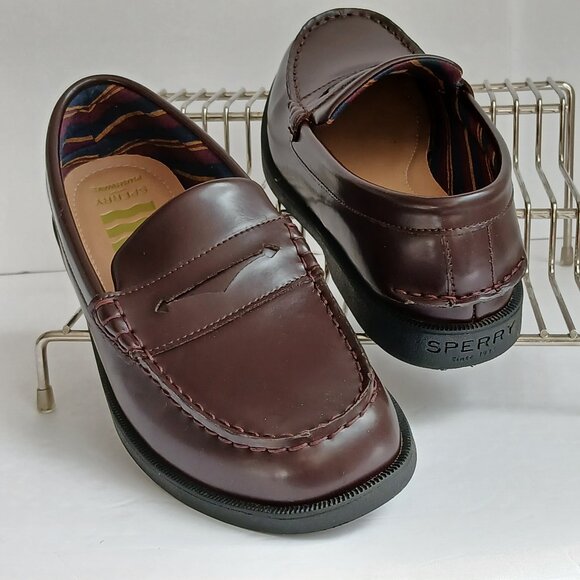 Sperry 'Colton' Plushwave BrownLeather PennyLoafer Unisex As New Boys Sz 5M W6.5 - Picture 1 of 10